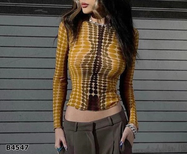 Blusa amarilla estampada manga larga