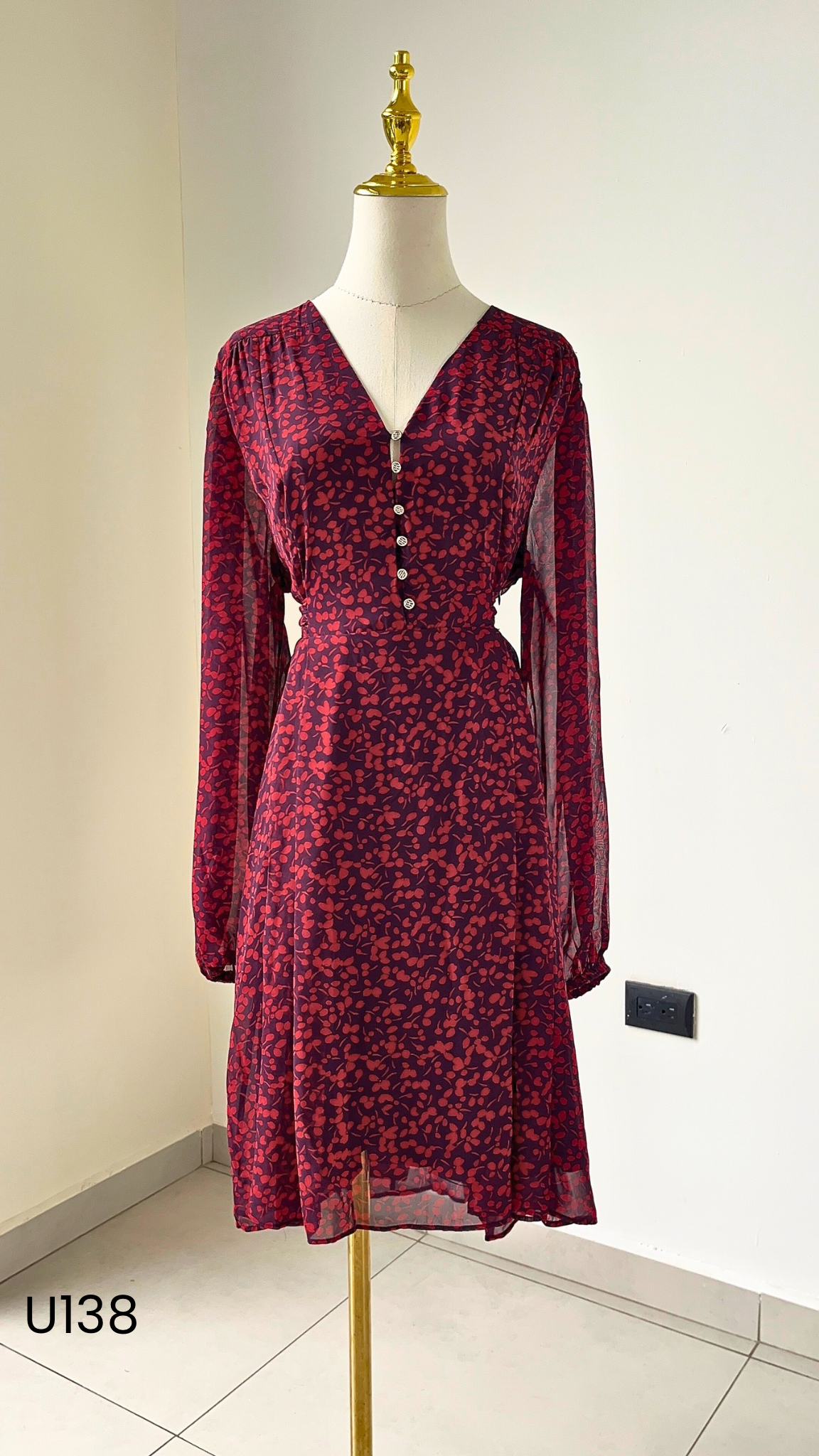 Vestido rojo estampado manga larga