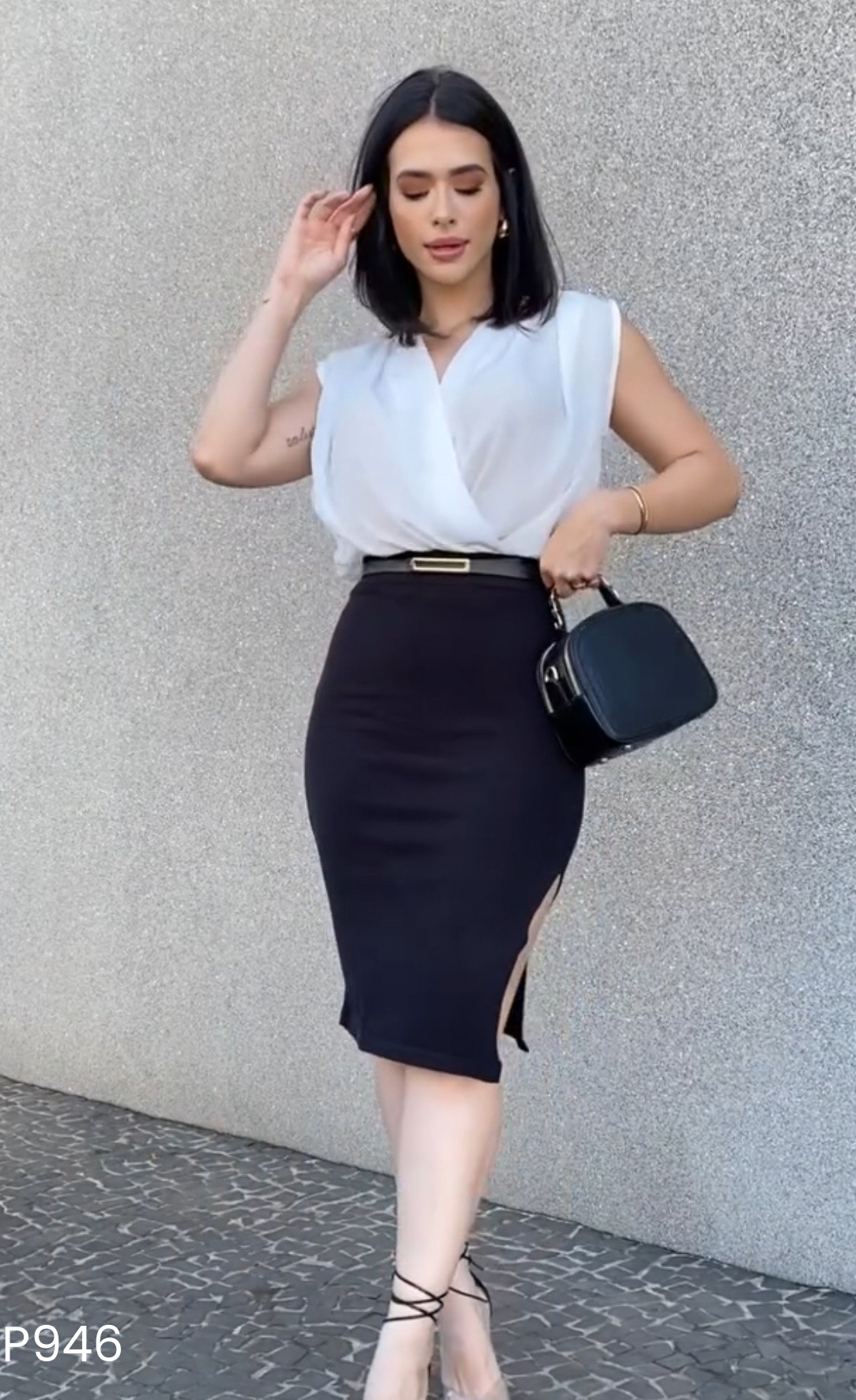 Set formal falda negra blusa blanca y faja