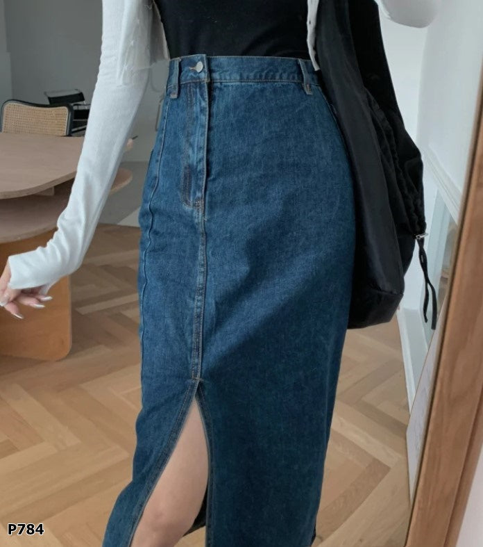 Falda denim larga con escote