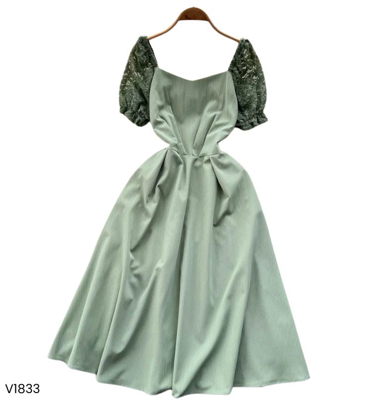 Vestido manga corta blonda fucsia o verde