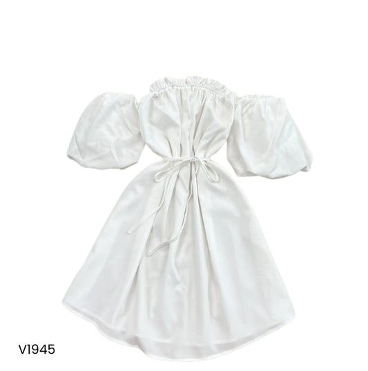 Vestido corto rosa o blanco manga puff off shoulder