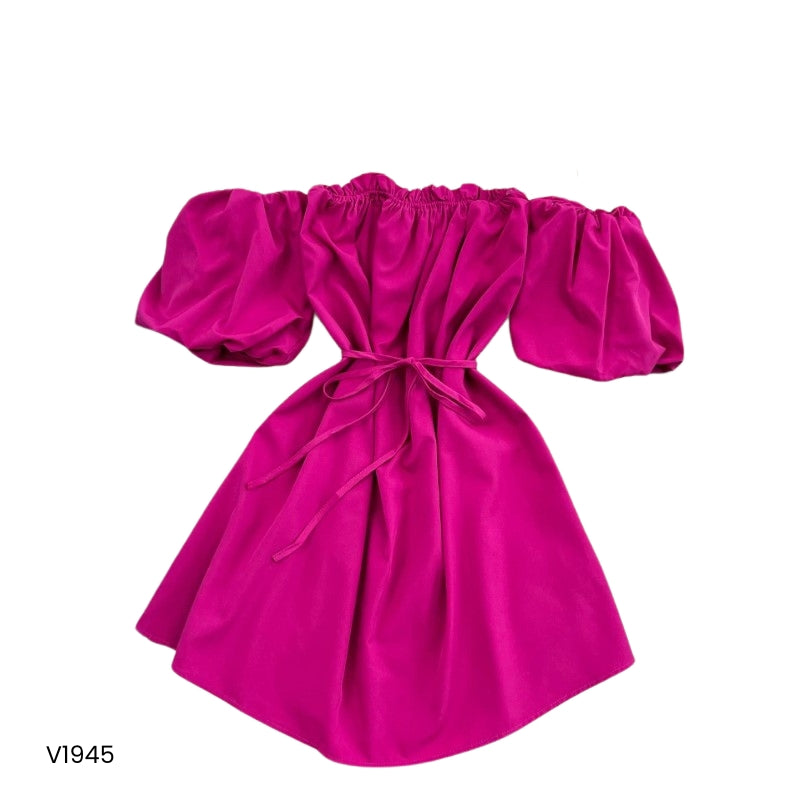 Vestido corto rosa o blanco manga puff off shoulder