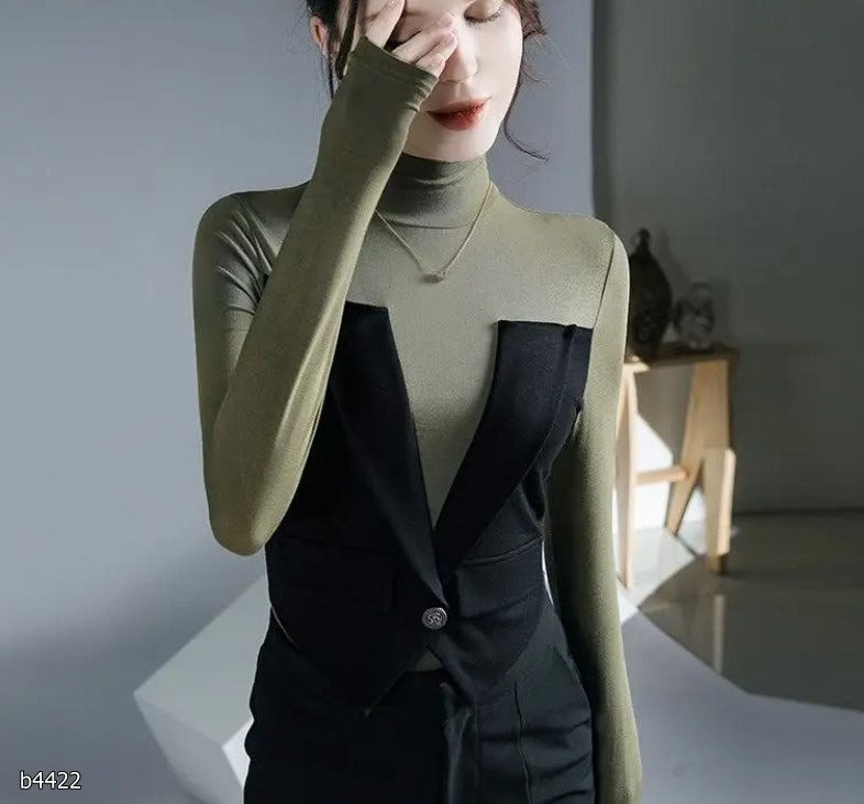 Blusa negra con verde manga larga tipo suéter