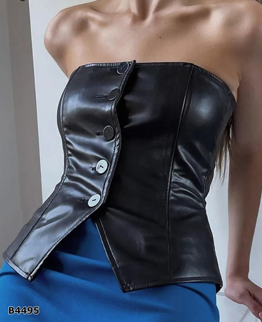 Top straple de cuero sintético negro