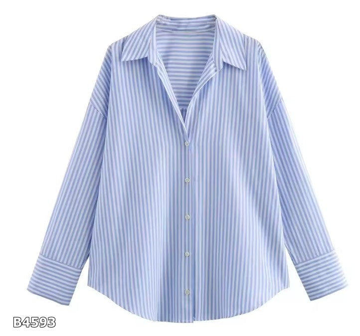 Blusa celeste rayada manga larga