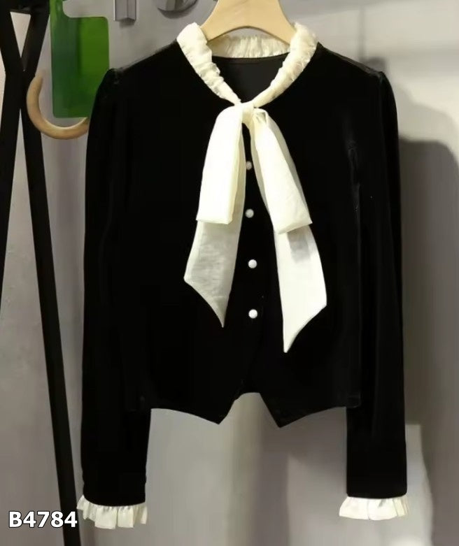 Blusa manga larga negra de terciopelo