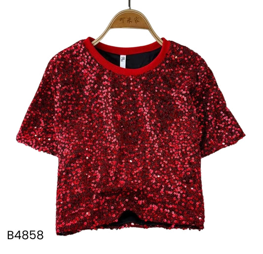 Blusa manga corta lentejuelas roja o beige