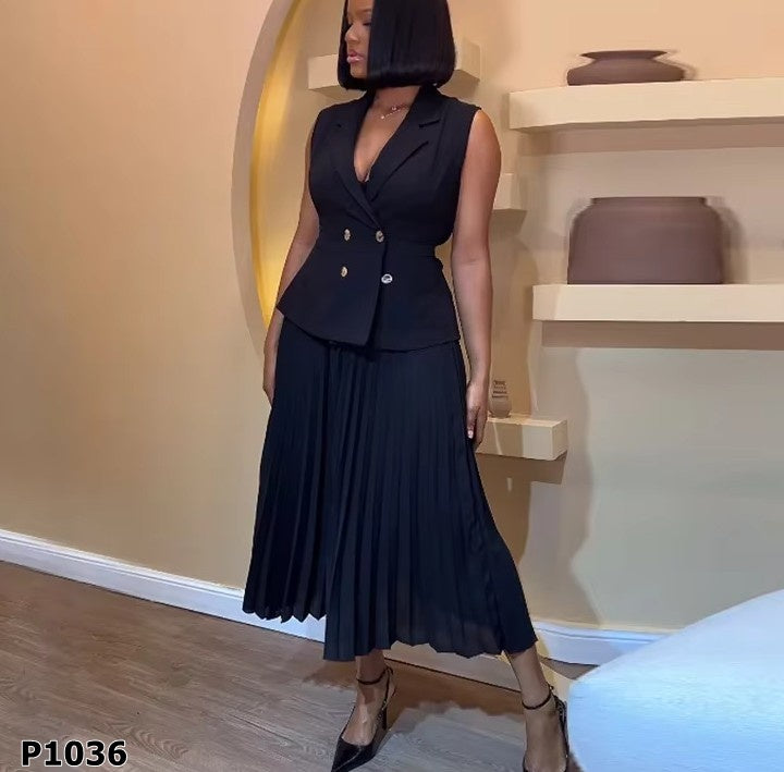 Set de dos piezas falda y chaleco con botones