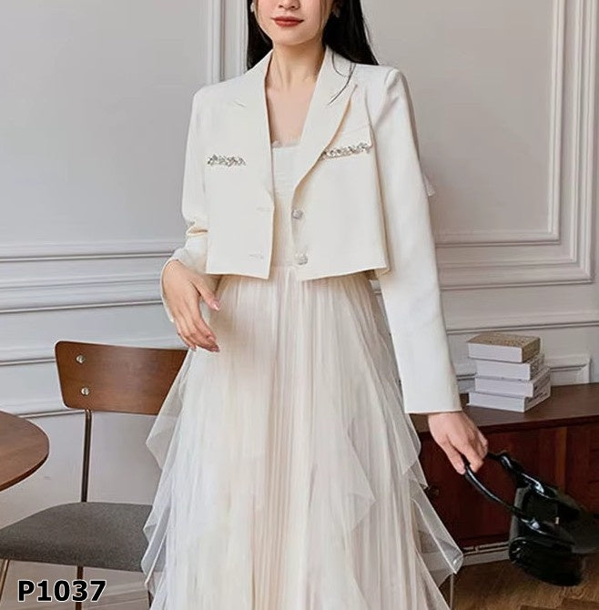 Set de vestido de tul y blazer corto