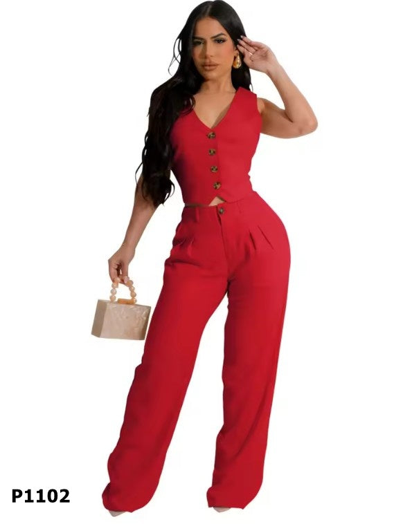 Set rojo de dos piezas pantalón y chaleco