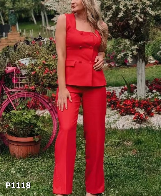 Set rojo de dos piezas pantalón y blusa roja