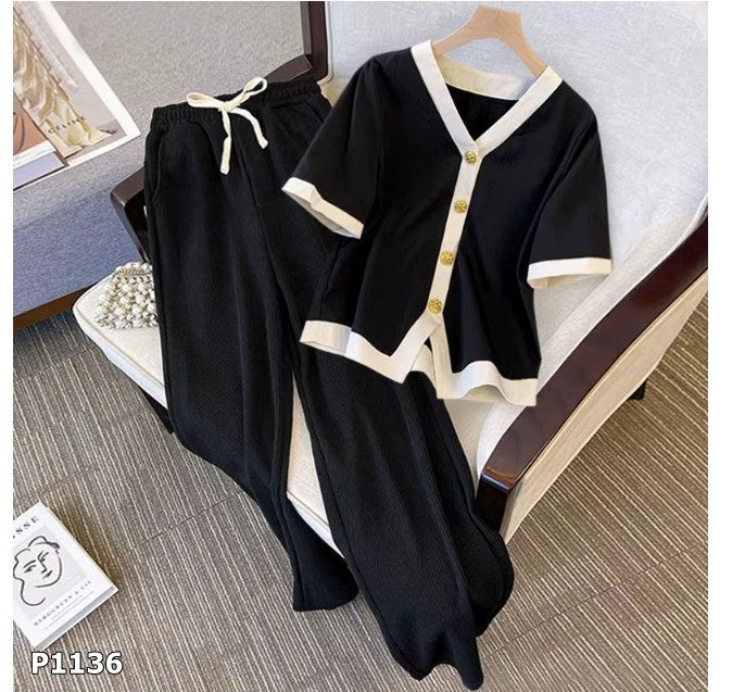 Set de dos piezas blusa con buzo negro