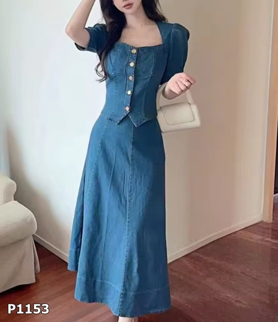 Set de 2 piezas denim falda y blusa