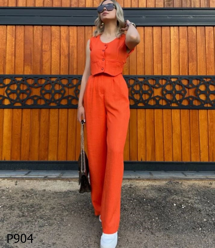 Set naranja o verde de dos piezas pantalón y blusa