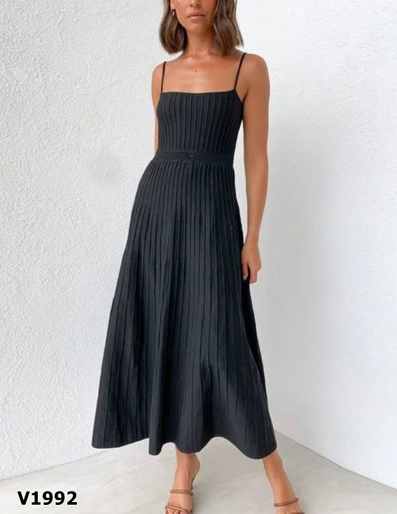 Vestido midi campana verde o rosa de tirantes