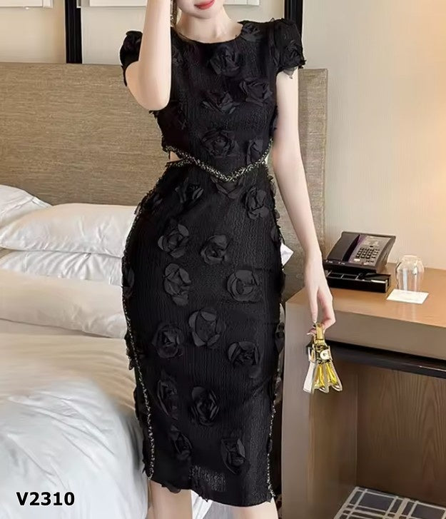 Vestido negro corte sirena formal manga corta