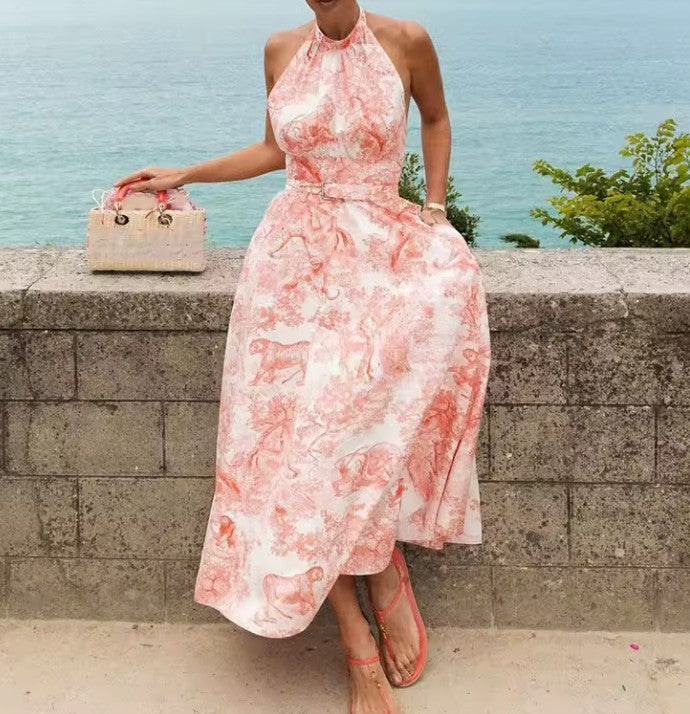 Vestido blanco con rosa estampado veraniego