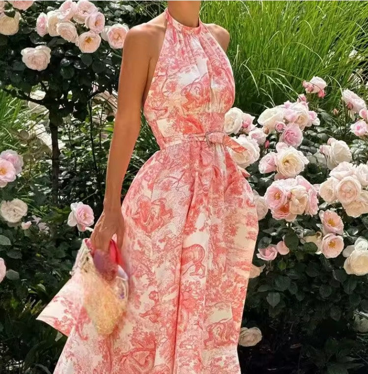 Vestido blanco con rosa estampado veraniego
