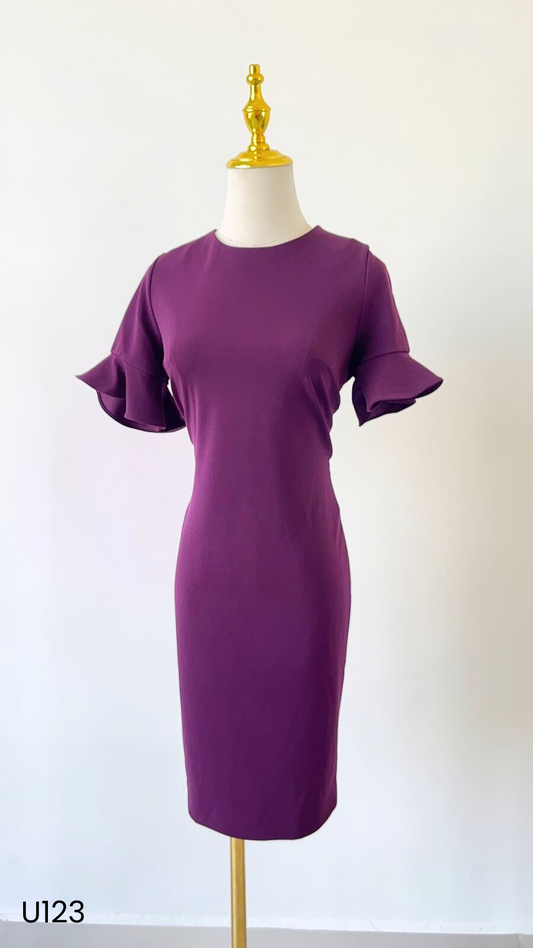 Vestido formal morado manga corta ajustado