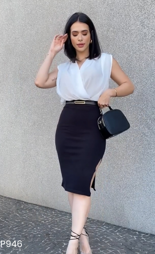 Set formal falda negra blusa blanca y faja