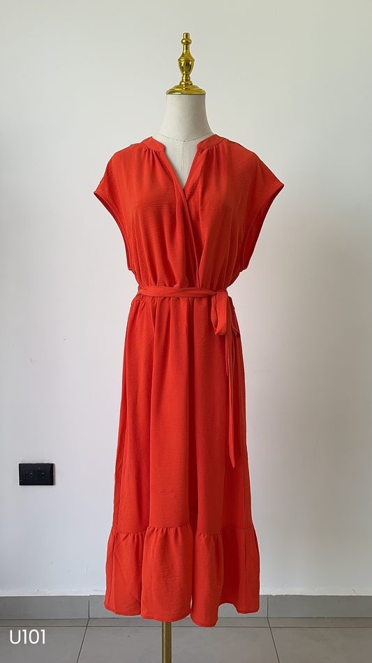 Vestido desmangado color naranja  midi