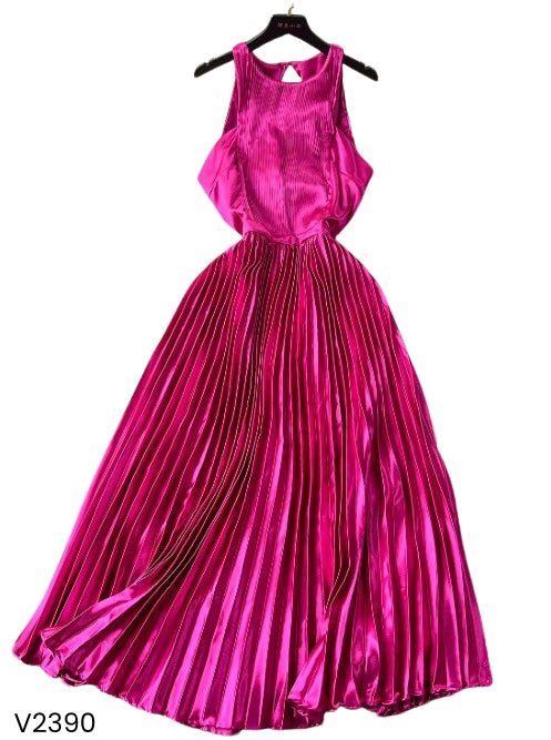 Vestido fucsia o amarillo largo desmangado