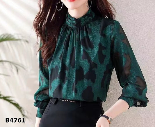 Blusa manga larga formal negro con verde