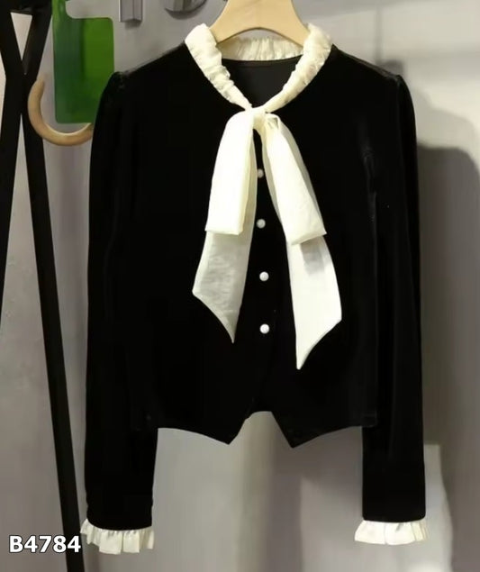 Blusa manga larga negra de terciopelo