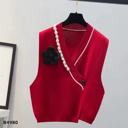 Blusa roja tela de punto desmangada