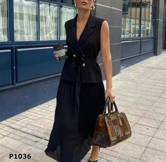 Set de dos piezas falda y chaleco con botones