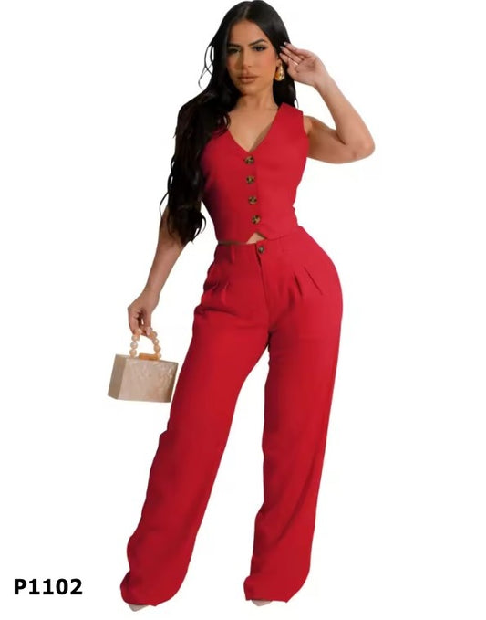 Set rojo de dos piezas pantalón y chaleco