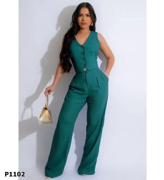 Set verde de dos piezas pantalón y chaleco