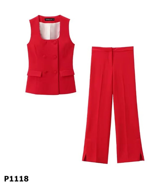Set rojo de dos piezas pantalón y blusa roja