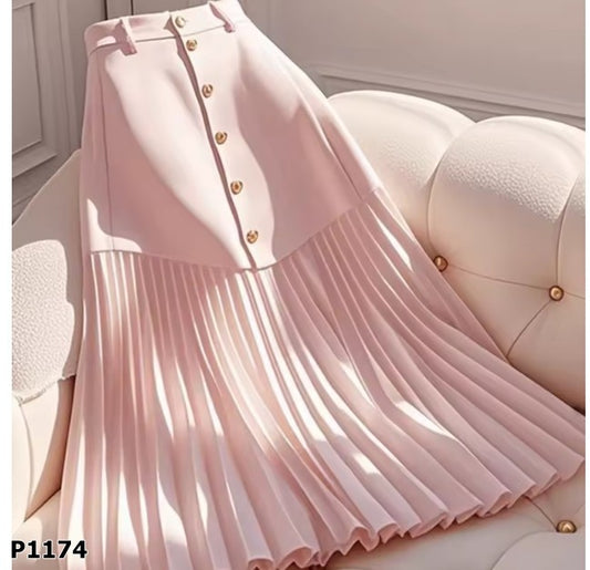 Falda rosa midi paletoneada