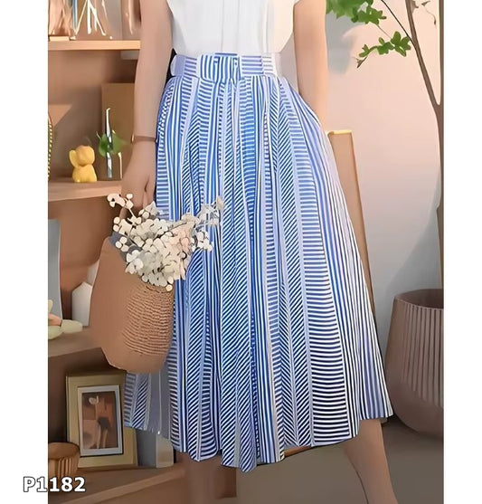Falda rayada estampada azul corte midi