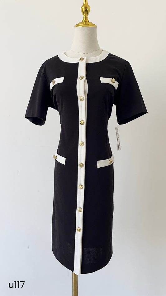 Vestido formal blanco y negro manga corta