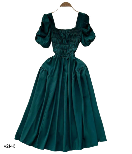 Vestido manga corta verde midi