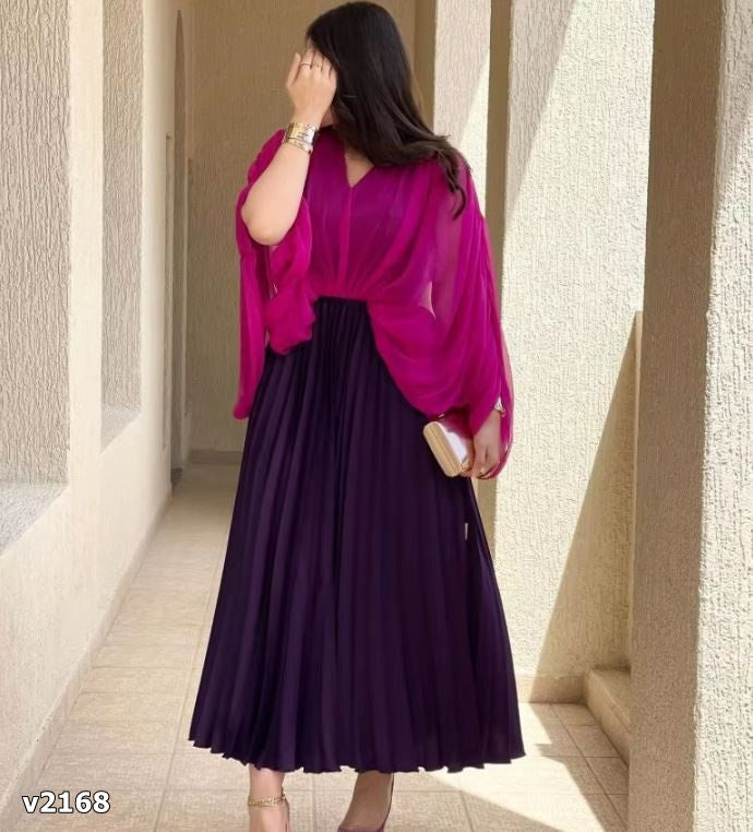 Vestido midi morado con rosa formal