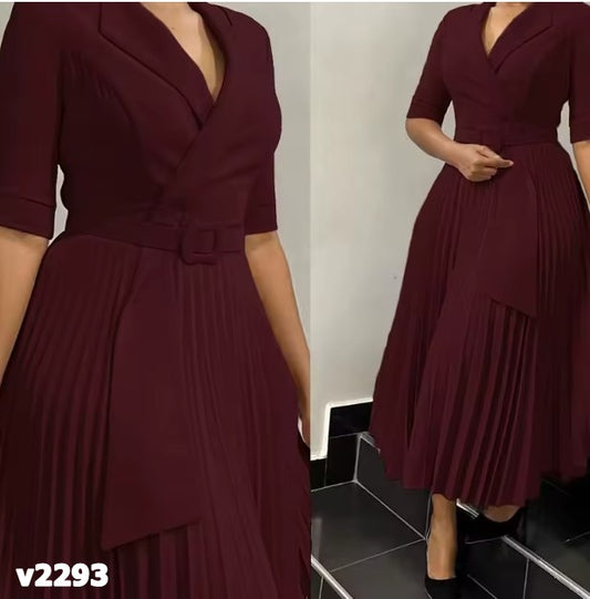 Vestido ocre manga tres cuartos con fajón