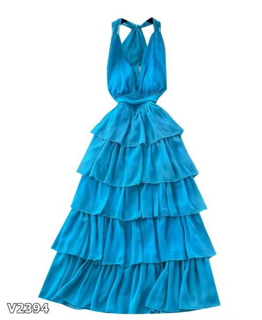 Vestido azul escotado maxi